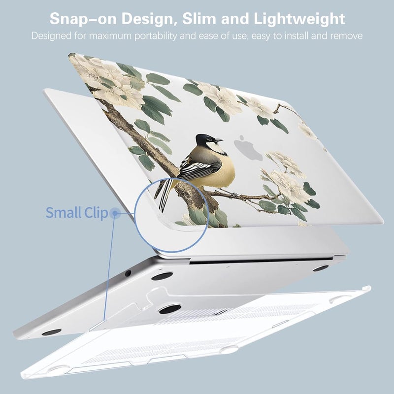 KEROM Bird Flower Case for MacBook Air 13 inch 2025 M4, 2024-2022 M3 M2 A3240 A3113 A2681, Cute Sleek Elegant Aesthetic Plastic Hard Shell & Keyboard Cover for MacBook Air 13.6 inch Case - Image 5